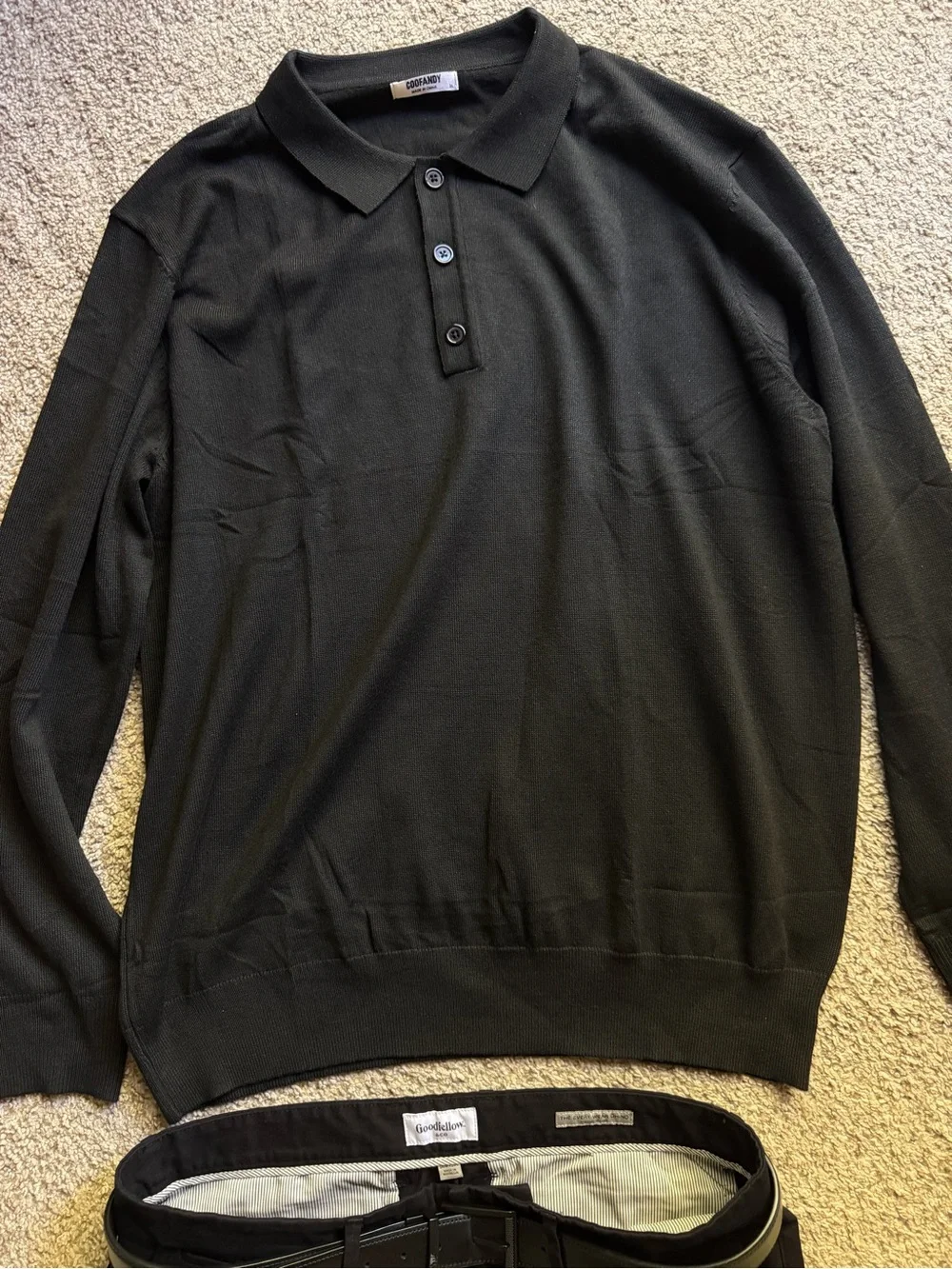 Goodfellow & Co Men's Black Long-Sleeve Polo Shirt